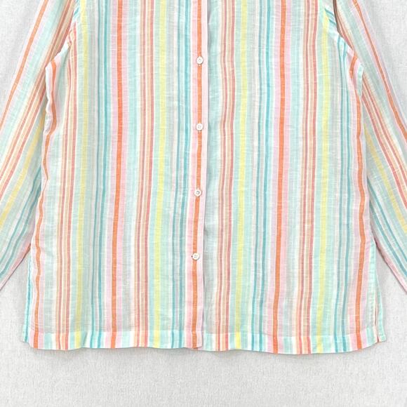 FACONNABLE Linen Button up Shirt Womens XL White Aqua Orange Striped Long Sleeve - Picture 6 of 12
